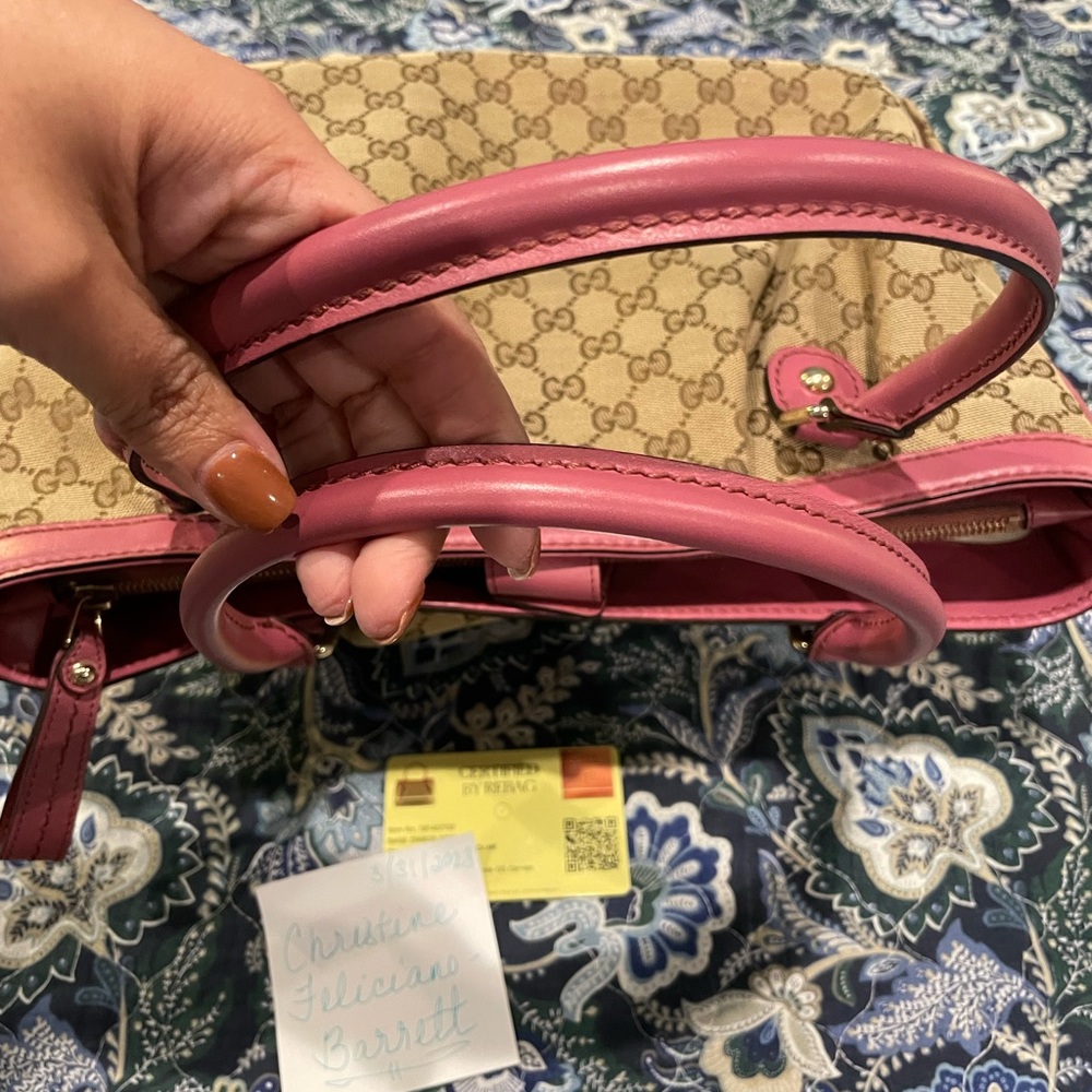 Gucci Sukey Top Handle Medium Tote GG Canvas with Mauve/Rose Leather Trim - Picture 3 of 15